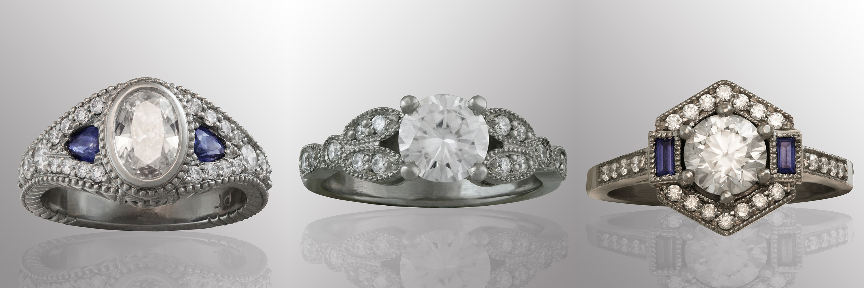 Diamond & Sapphire Platinum Engagement Rings