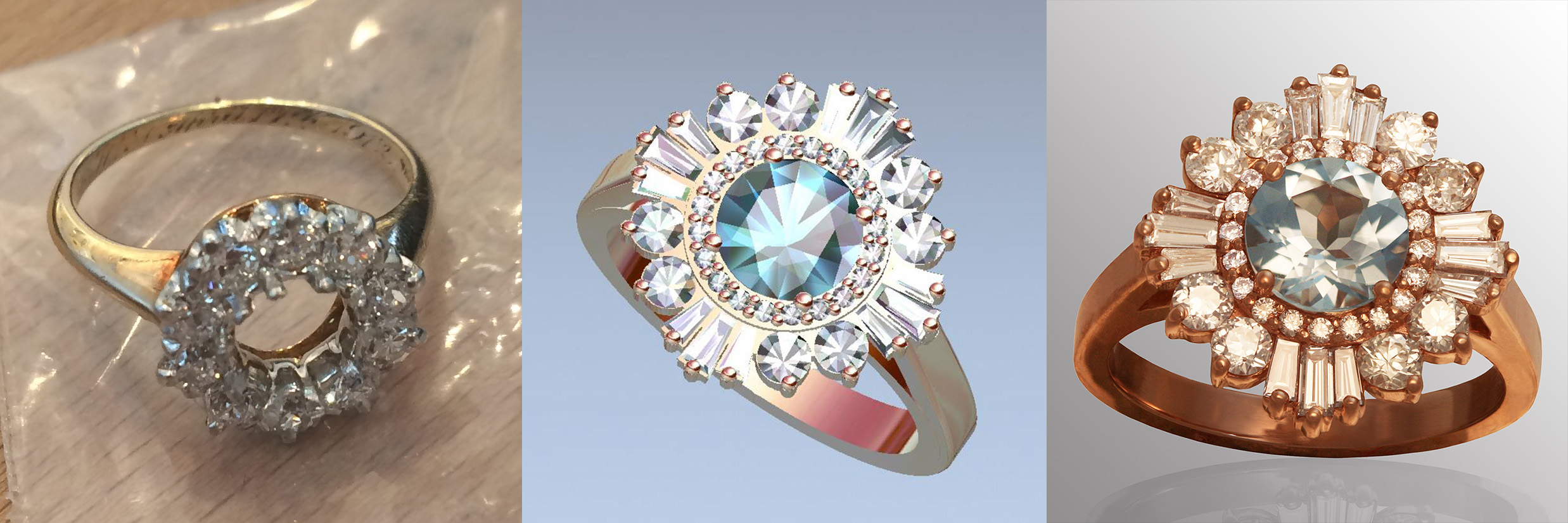 Aquamarine Engagement Ring with Brilliant-cut Round & Baguette Diamonds
