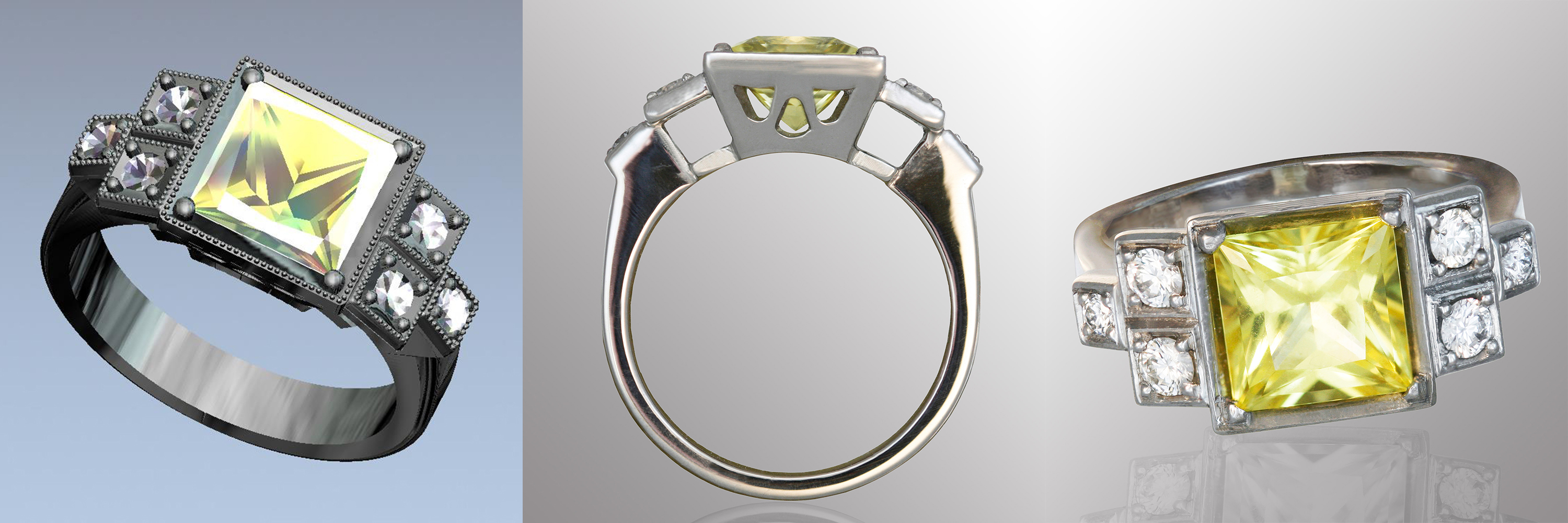 Custom Platinum Ring with Princess-cut Yellow Sapphire 